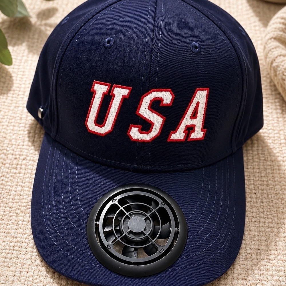 USA Cooling‎ Fan Hat Built-In Portable Heat Relief Summer Sun UV Cap Adjustable